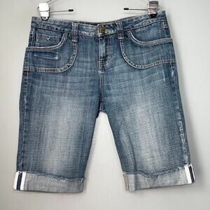 Mudd Waist 34 Blue Jean Low Rise Denim Bermuda Shorts Cuffed Cutoffs Y2K Boho